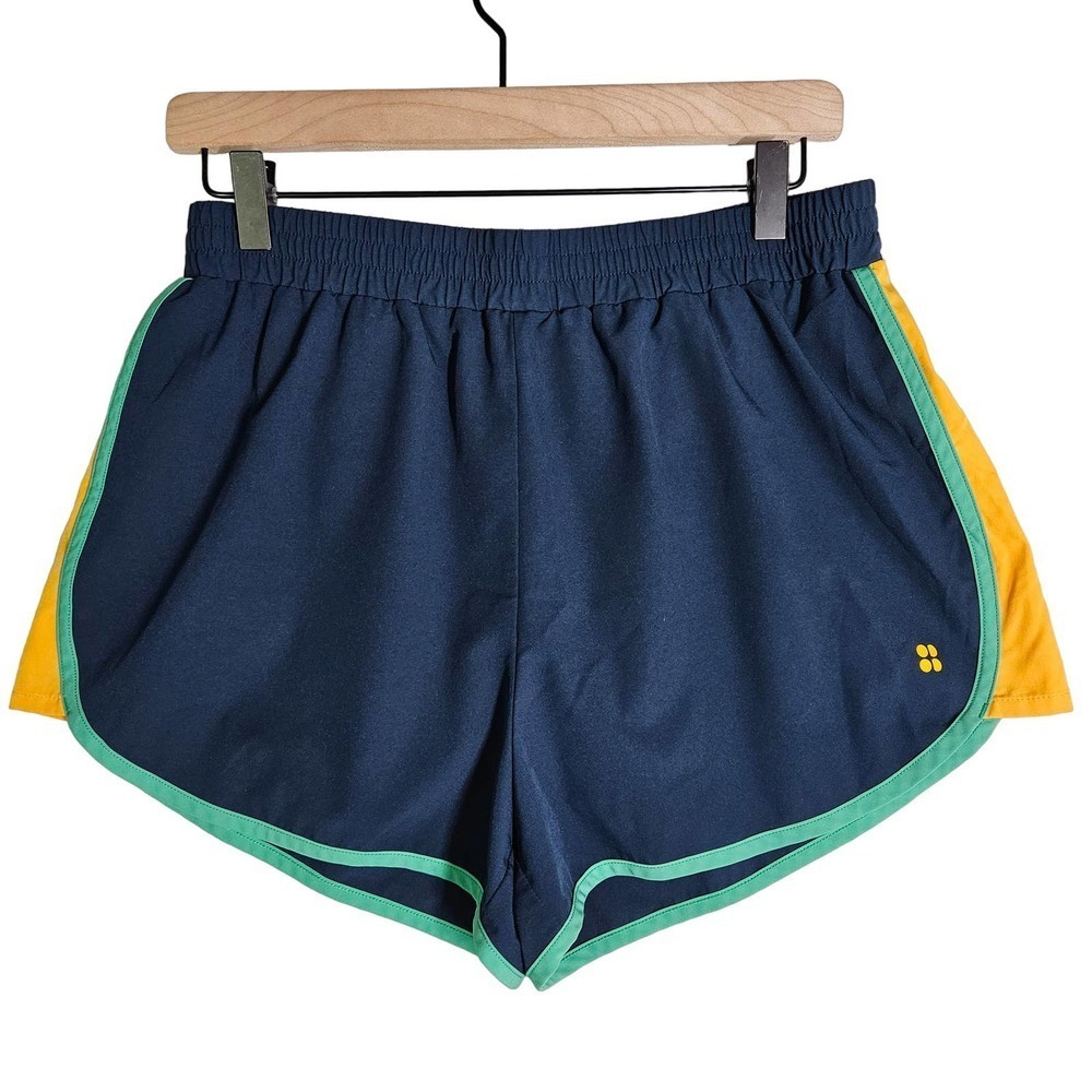Sweaty Betty Color Block Running Shorts M Navy‎ Yellow Green